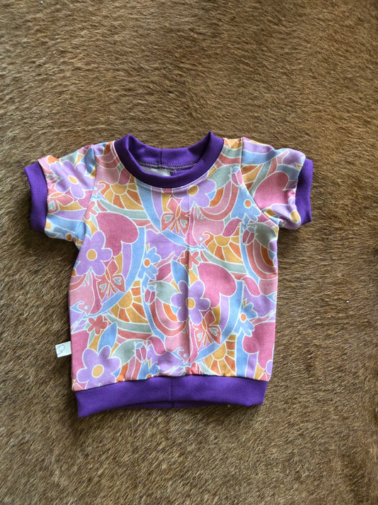 zacht T-shirt van french terry met paars boord en unicorn print