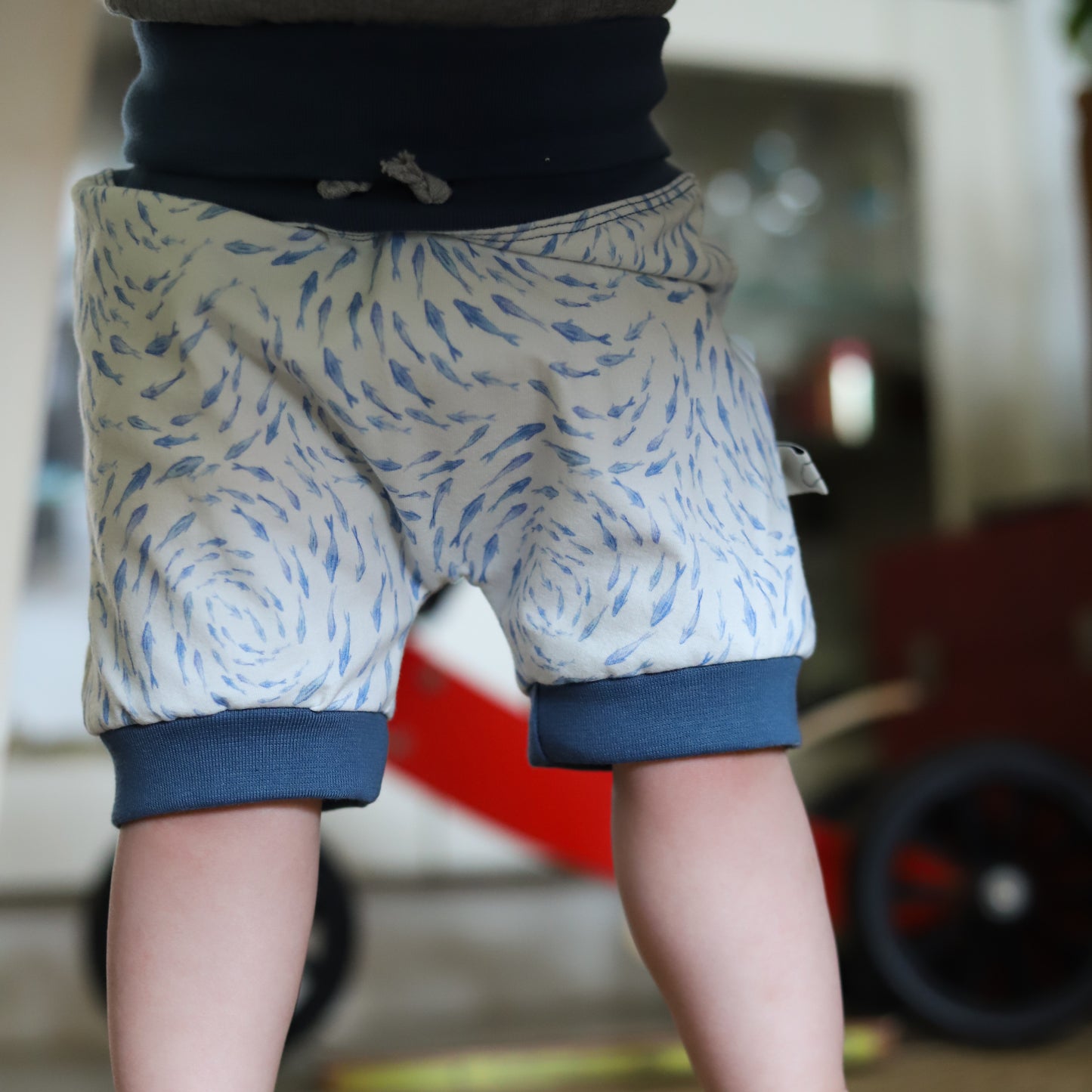 Foldover Shorts Blue Fish