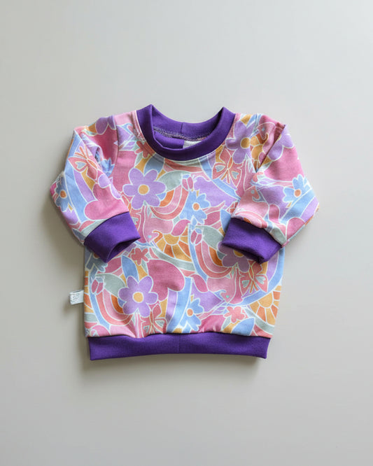 longsleeve bio-katoen, roze unicorn, handgemaakt