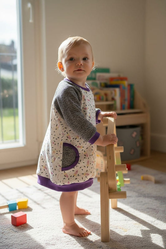 baby in jurjke van tovertof, met wasbare luier