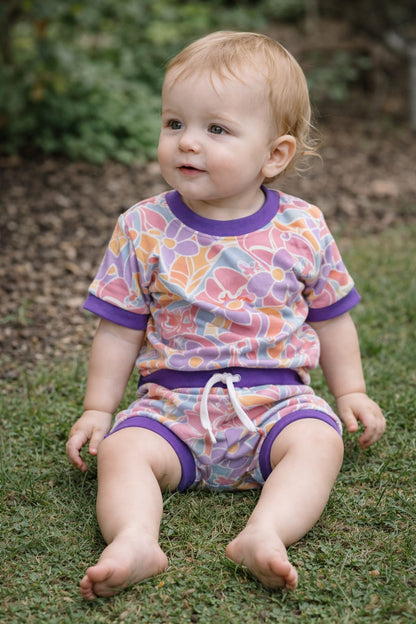 baby in zacht T-shirt van french terry met roze unicorn print