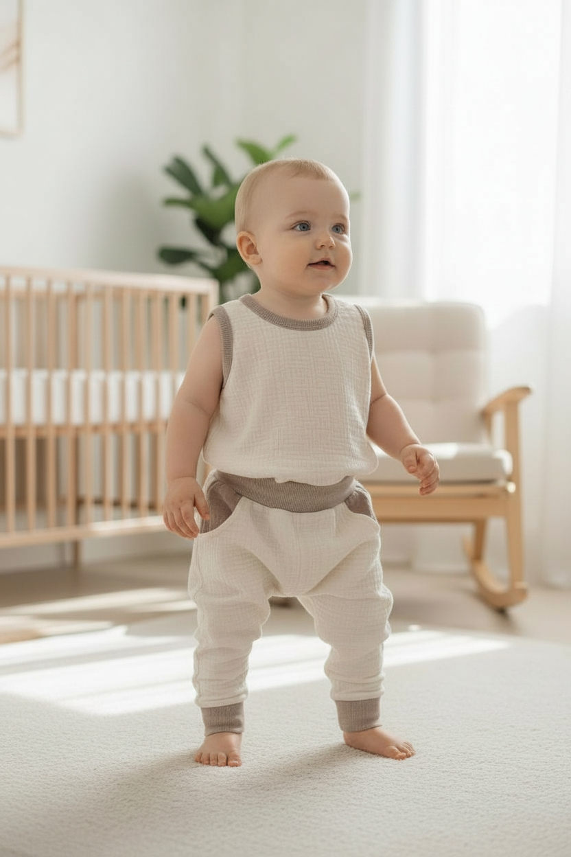 Jip - Harembroekje met zakken (effen, hydrofiel katoen)