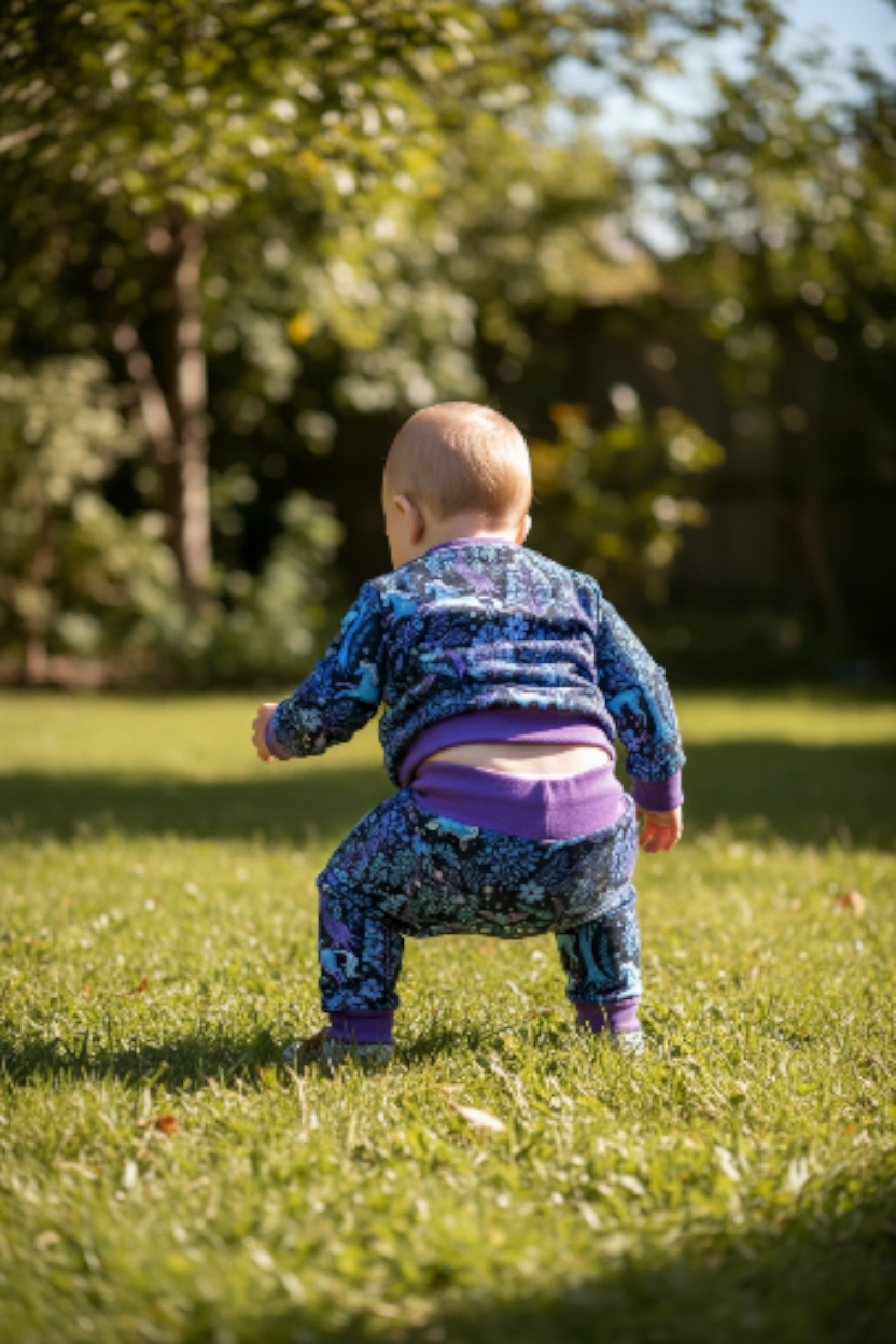 Peuter draagt set babykleding voor wasbare luiers van french terry